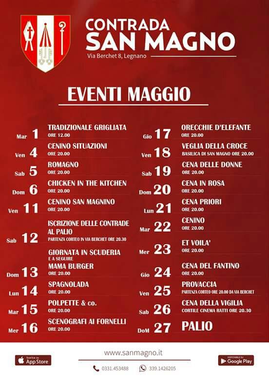Legnano, Contrada San Magno: “Eventi Maggio&nbsp;2018”
