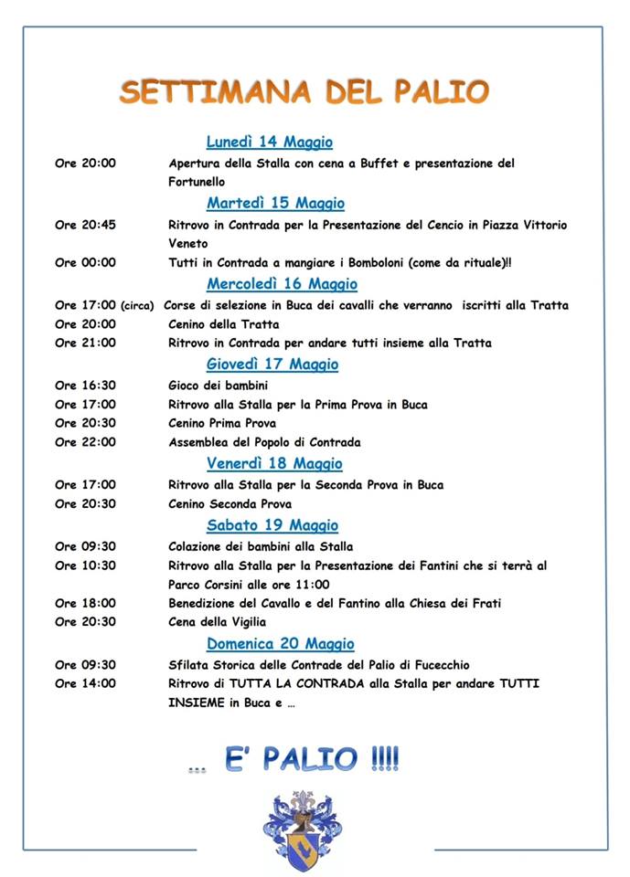 Fucecchio: Porta Raimonda: “Programma Settimana Palio&nbsp;2018”