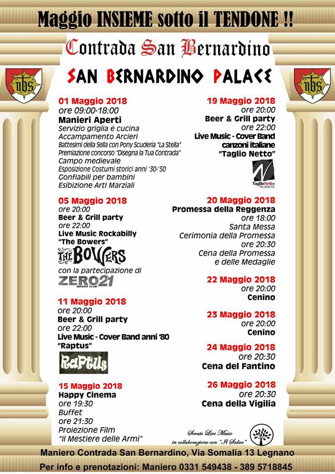 Legnano, San Bernardino: Fino al 26/05 “Maggio sotto il&nbsp;Tendone”
