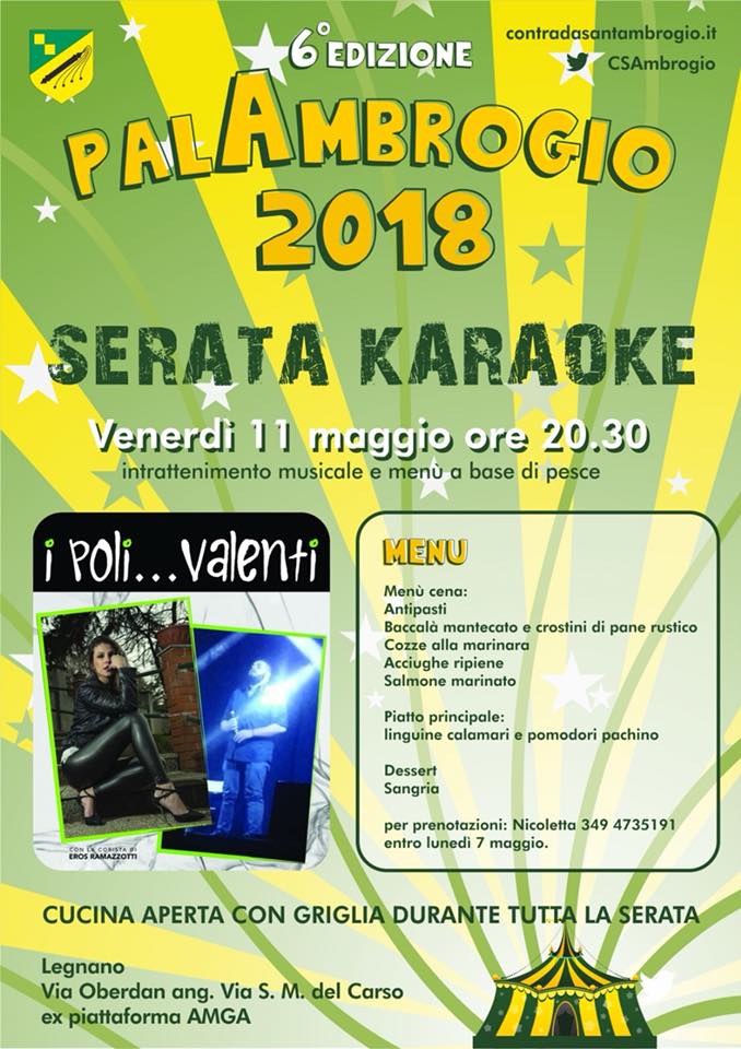 Legnano, Contrada Sant’Ambrogio: 11/05 Cena di Pesce  e Serata&nbsp;Karaoke