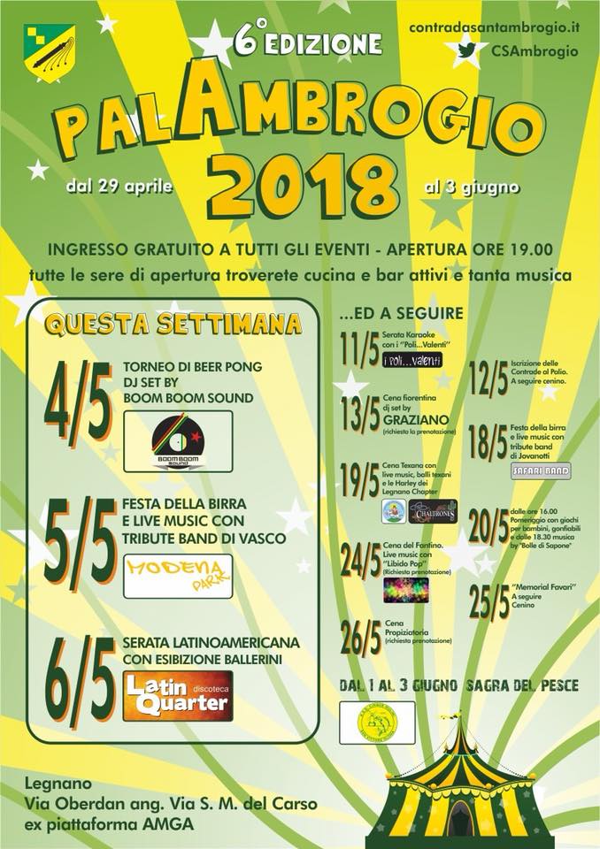 Legnano, Contrada Sant’Ambrogio:  Fine settimana di eventi al “Palambrogio2018”
