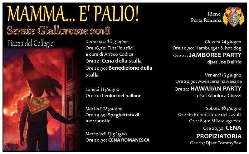 Palio di Castiglion Fiorentino, Rione Porta Romana: 10-16/06 “Mamma è Palio – Serate giallorosse&nbsp;2018”