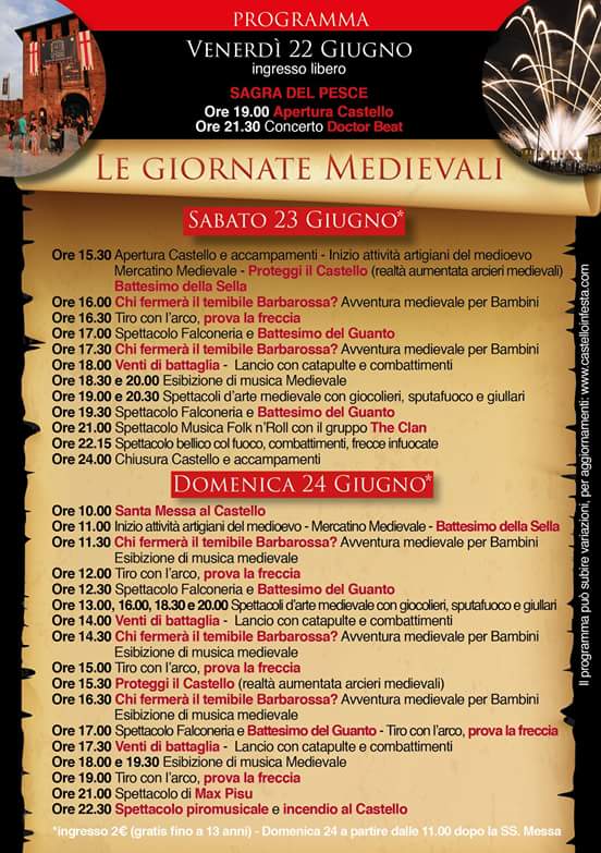 Palio di Legnano, Castello in Festa 2018:  22-23-24/06 Il Medioevo a&nbsp;Legnano