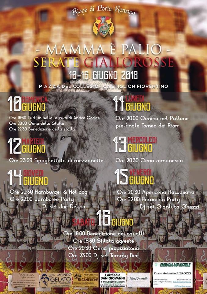 Palio di Castiglion Fiorentino, Rione Porta Romana: “Serate Giallorosse&nbsp;2018”