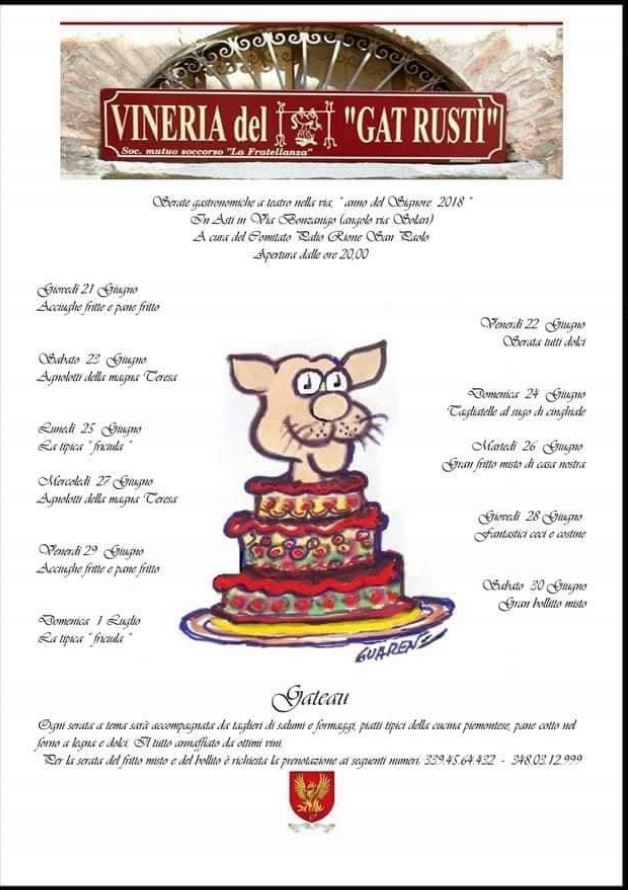 Palio di Asti, Rione San Paolo: 21-30/06 “Vineria del Gat&nbsp;Rustì”