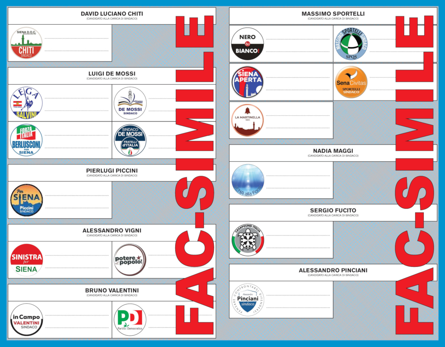 Scheda Elettorale Amministrative 2018