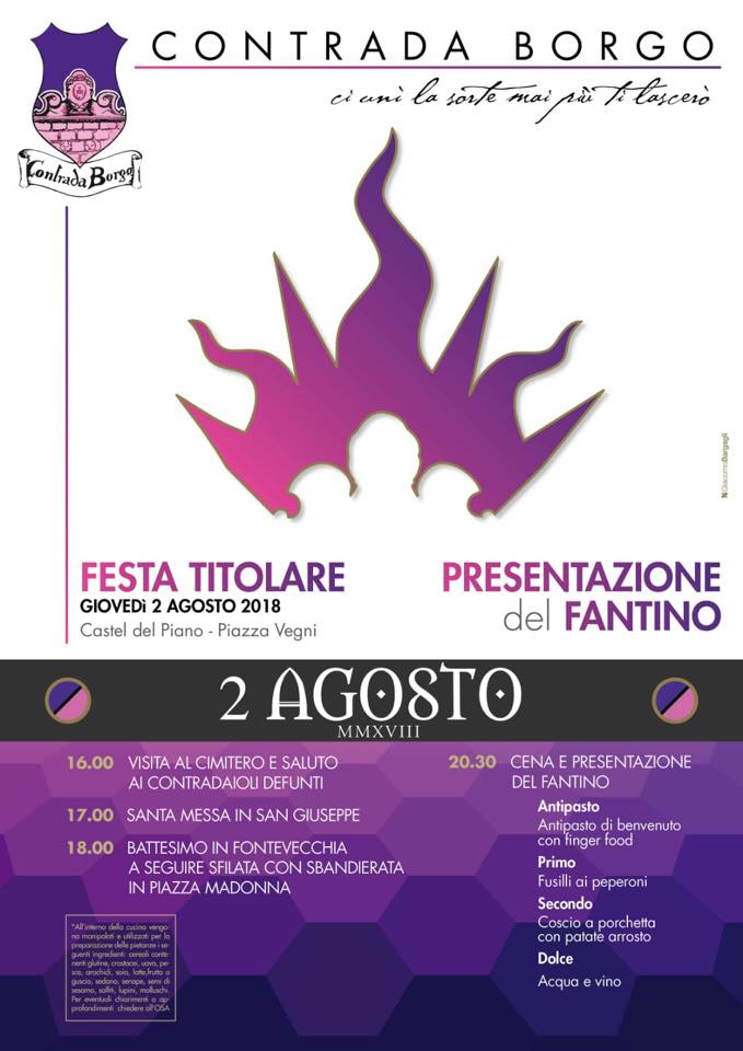 Palio di Castel del Piano, Contrada Borgo: 02/08 Festa Titolare e presentazione del&nbsp;Fantino