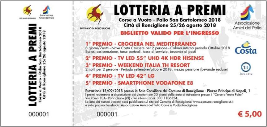 Palio di Ronciglione: Lotteria a&nbsp;Premi