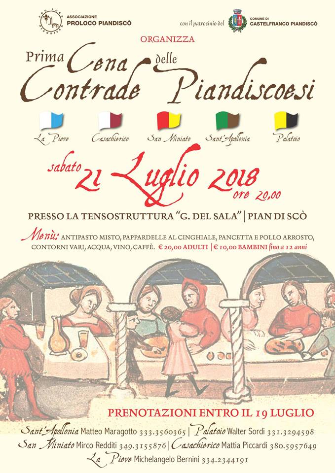 Pian di Scò ( Ar ): 21/07 Prima cena delle Contrade&nbsp;Piandiscoesi