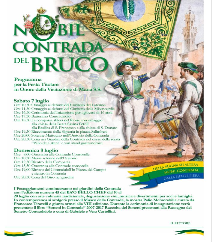 Siena, Contrada del Bruco: 07-08/07 Il Programma della Festa Titolare&nbsp;2018