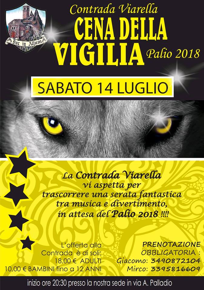 Palio di Bientina, Contrada Viarella: 14/07 Menù della Cena della&nbsp;Vigilia