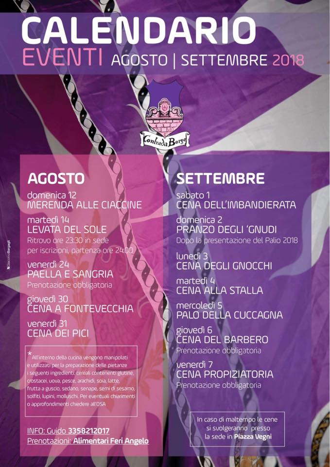 Palio di Castel del Piano, Contrada Borgo: Programma attività Agosto e Settembre&nbsp;2018