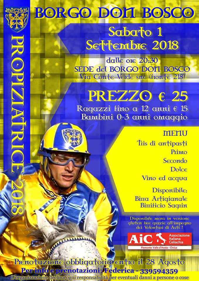 Palio di Asti, Borgo Don Bosco: 01/09 Cena propiziatoria, Il&nbsp;Menù