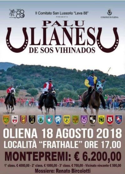 Palio di Oliena: 18/08 le monte e i cavalli ufficiali del “Su Palu Ulianesu de sos&nbsp;Vihinados”