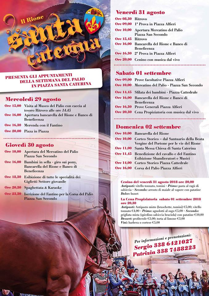 Palio di Asti, Rione Santa Caterina: 29/08-02/09 Settimana Palio&nbsp;2018