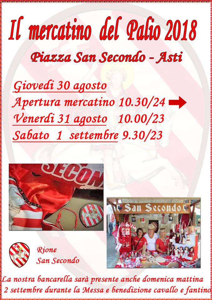 Palio di Asti, Rione San Secondo: 30/08 Inaugurazione Bancarella Rione al Mercatino del&nbsp;Palio