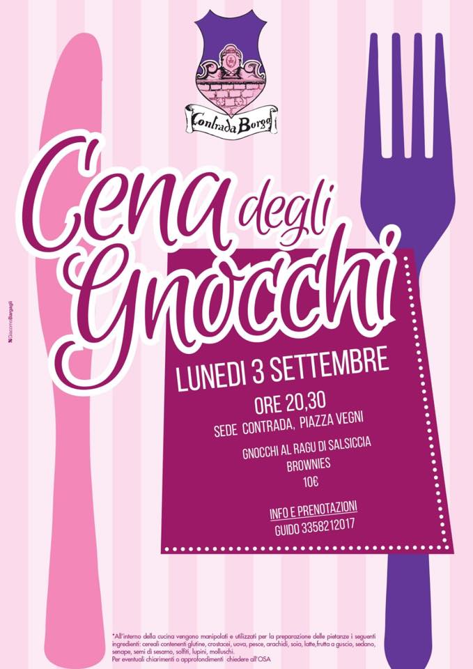 Palio di Castel del Piano, Contrada Borgo: Oggi 03/09 Cena degli&nbsp;Gnocchi