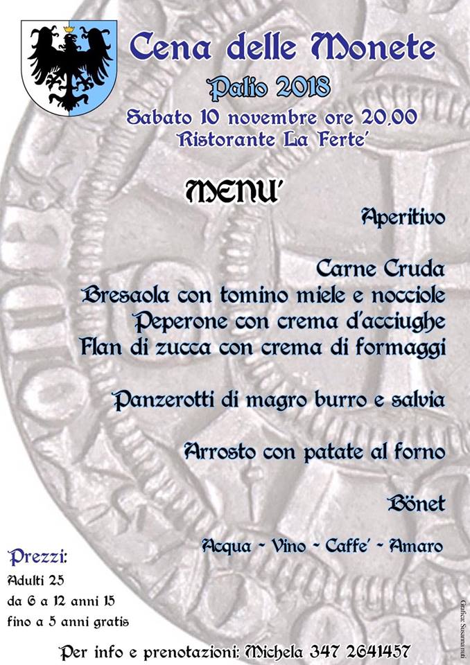 Palio di Asti, Rione Cattedrale. 10/11 Cena delle Monete Palio&nbsp;2018