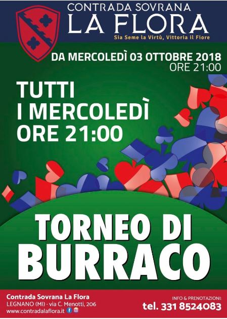 Palio di Legnano, Contrada Flora: Ogni Mercoledì Torneo di&nbsp;Burraco