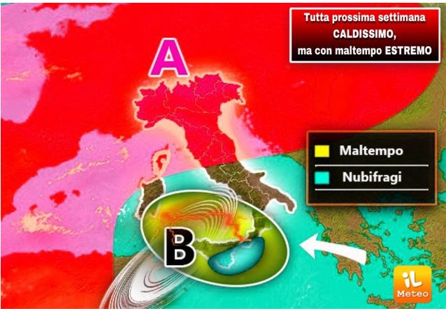 Italia, Meteo: Tutta la PROSSIMA SETTIMANA clima folle e CALDISSIMO, ma con rischio maltempo&nbsp;ESTREMO