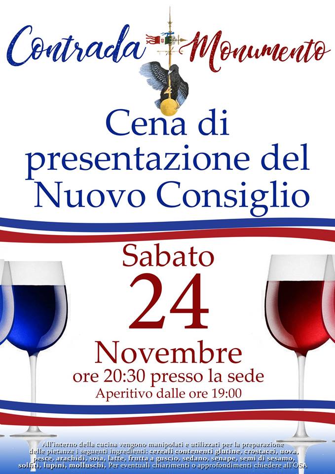 Palio di Castel del Piano, Contrada Monumento: Oggi 24/11 ore 20.30 Cena di Presentazione del Nuovo Consiglio