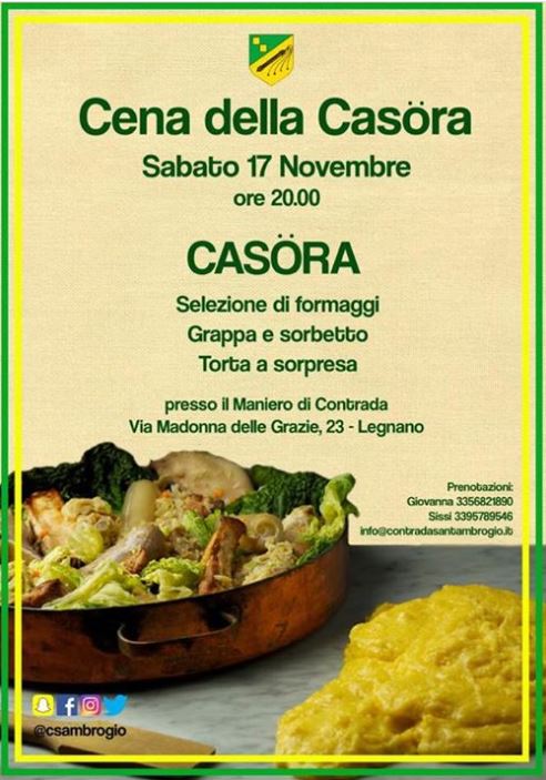 Palio di Legnano, Contrada Sant’Ambrogio: 17/11 Cena della&nbsp;Casora