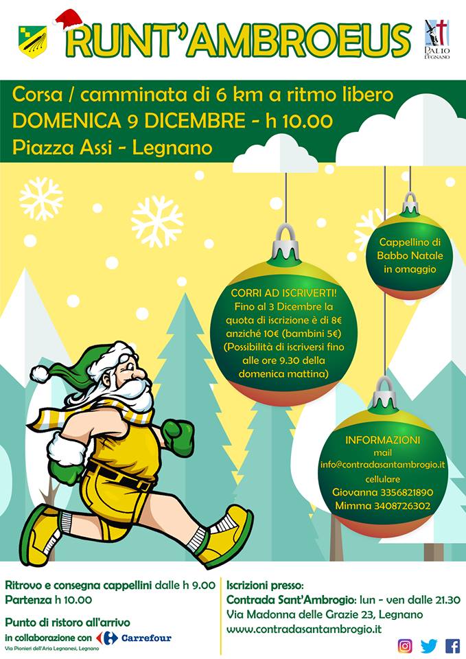 Palio di Legnano, Contrada Sant’Ambrogio: Oggi 09/12 Runt’Ambroeus, in 150 alla corsa dei Babbi Natale