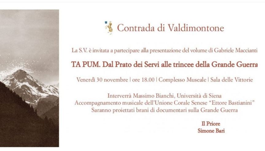 Siena, Contrada del Valdimontone: 30/11 PRESENTAZIONE DEL LIBRO “TA&nbsp;PUM”