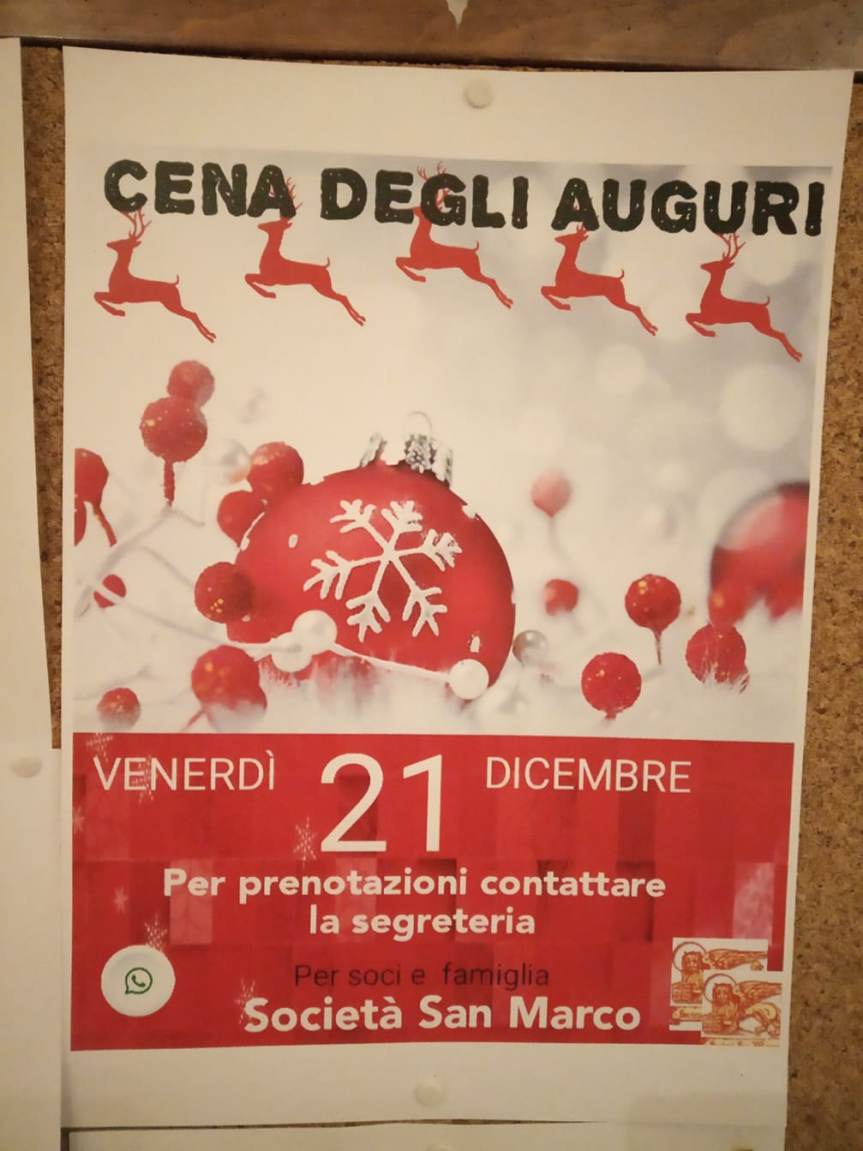Siena, Società San Marco: 21/12 Cena degli Auguri