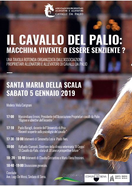 Siena, 05/01/2019 ore 17.00, “Il cavallo del Palio: Macchina vivente o essere senziente?”