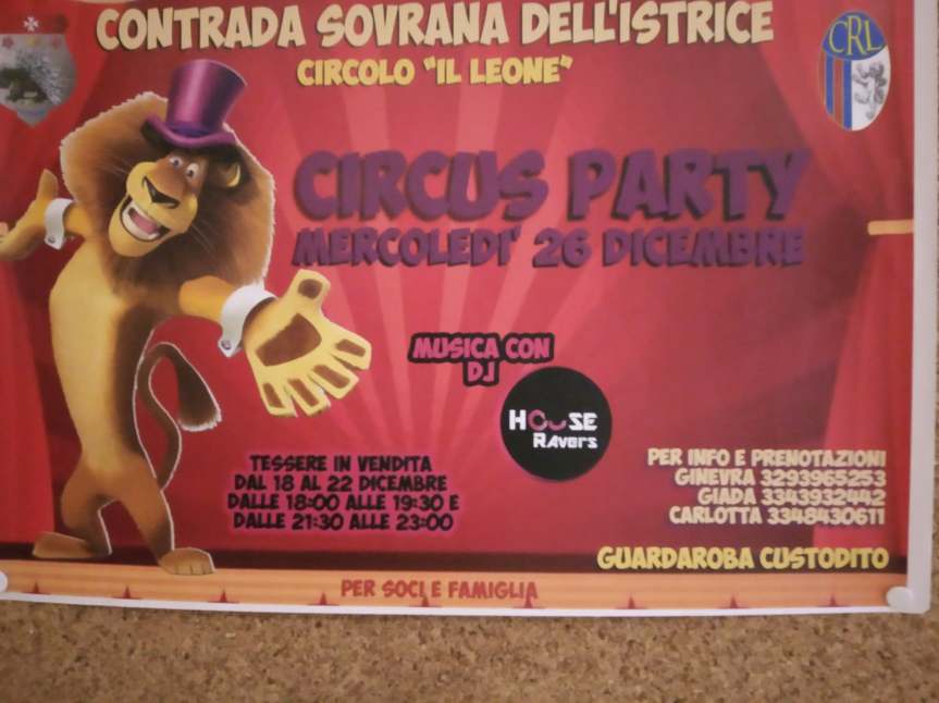 Siena, Contrada  dell’Istrice: 26/12 “Circus&nbsp;Party”