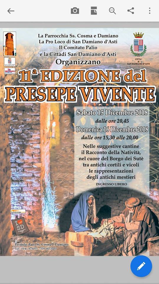Palio di Asti, Comitato Palio San Damiano D’asti: 15-16/12 11^ Edizione del “Presepe&nbsp;Vivente”