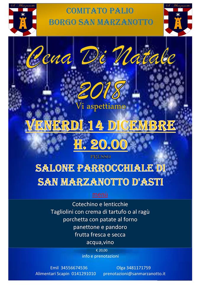 Palio di Asti, Comitato Palio Borgo San Marzanotto: 14/12 ore 20.00 Cena di Natale&nbsp;2018