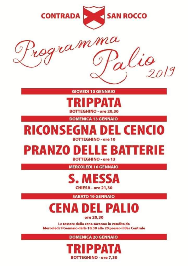 Palio di Buti, Contrada San Rocco: Programma Palio&nbsp;2019