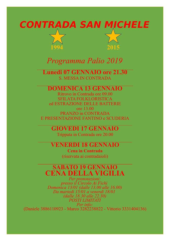 Palio di Buti, Contrada San Michele: Programma Palio&nbsp;2019