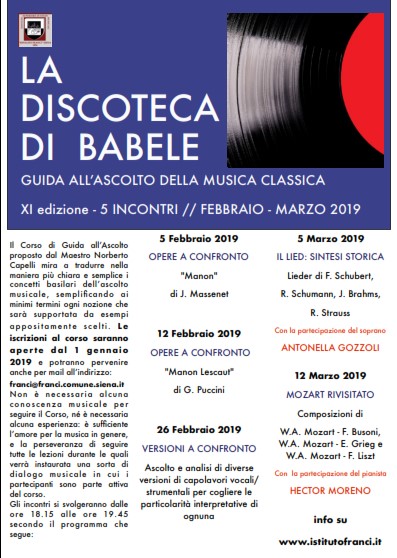 Siena: “La Discoteca di Babele” all’Istituto Franci&nbsp;05/02-12/03