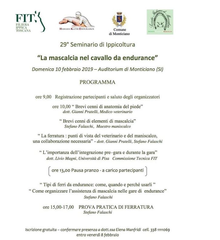 Monticiano: 10/02  Seminario su la mascalcia nel cavallo da&nbsp;endurance