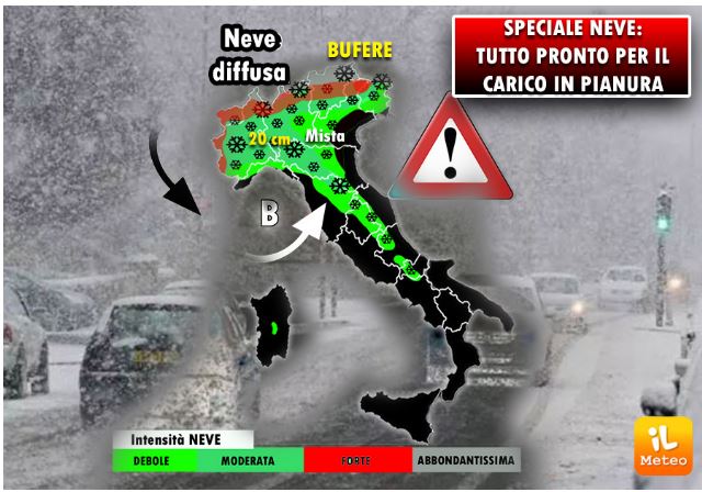 Italia, Meteo: NEVE, è tutto pronto per un GROSSO CARICO in PIANURA. Ecco Città colpite e ACCUMULI in&nbsp;CENTIMETRI