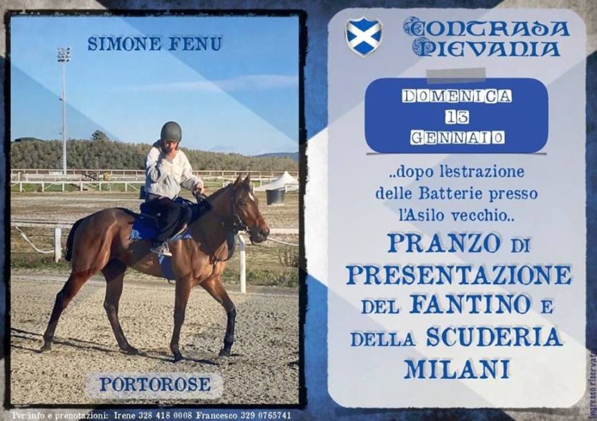 Palio di Buti, Contrada Pievania: 13/01 Pranzo di Presentazione del Fantino e della Scuderia&nbsp;Milani