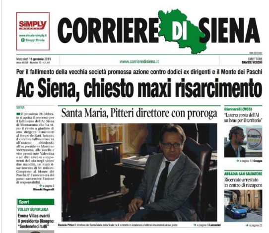 Siena: Corriere di Siena: “Chiesto risarcimento da 54 milioni per il fallimento”