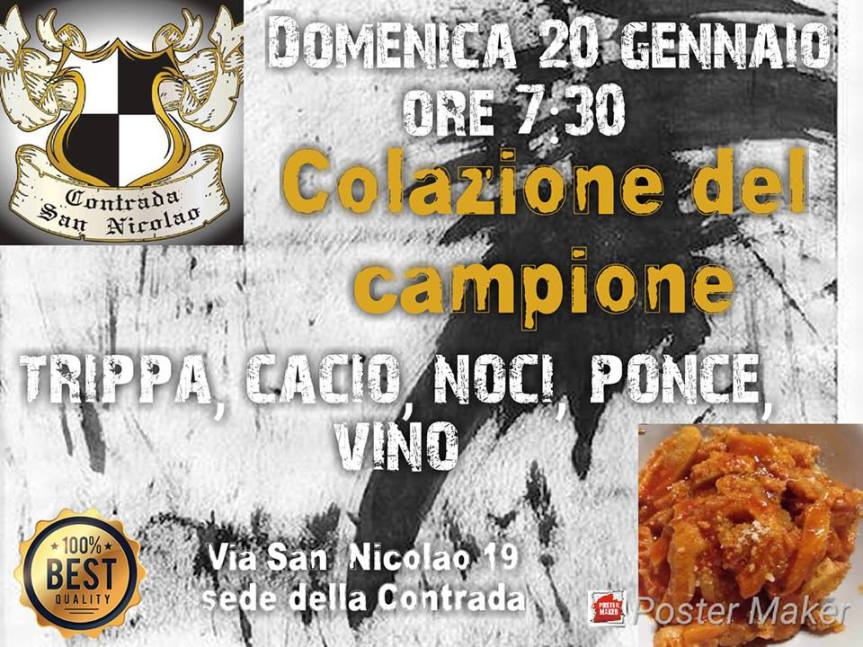 Palio di Buti, Contrada San Nicolao: 20/01 Colazione del&nbsp;Campione
