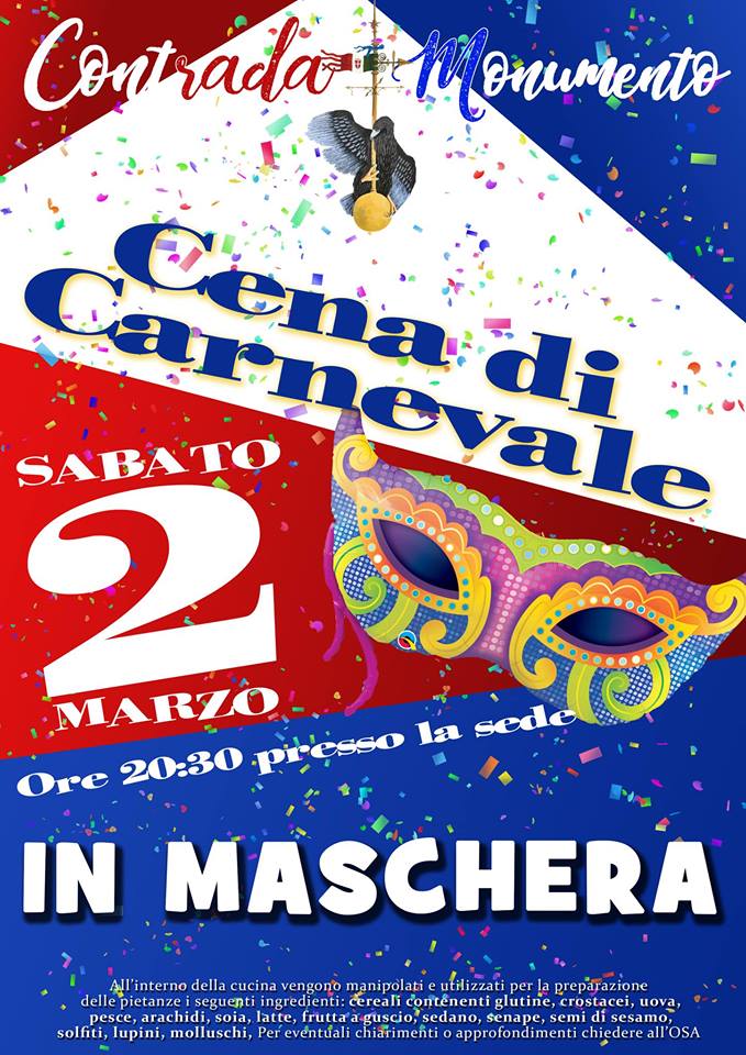 Palio di Castel del Piano, Contrada Monumento: 02/03 Cena di Carnevale in Maschera