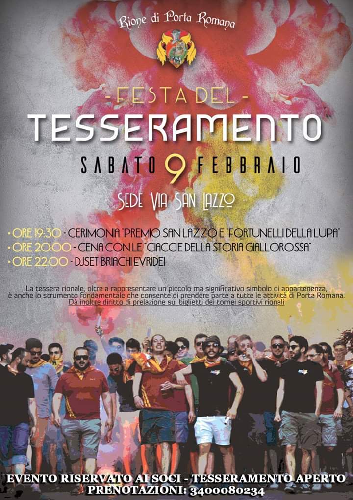 Palio di Castiglion Fiorentino, Rione Porta Romana: 09/02 Cena del&nbsp;Tesseramento