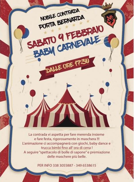 Palio di Fucecchio, Contrada Porta Bernarda: 09/02 dalle 17.30 Baby&nbsp;Carnevale