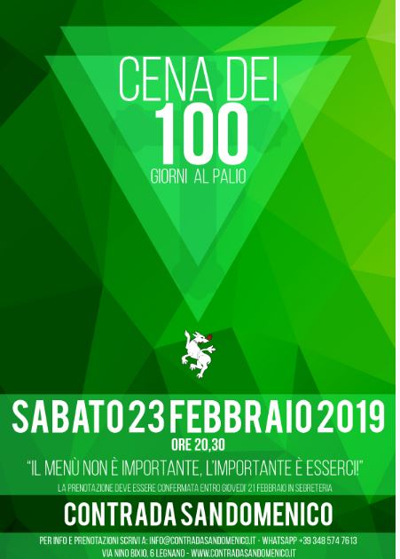 Palio di Legnano, Contrada San Domenico: 23/02 ore 20.30 “Cena dei&nbsp;100”