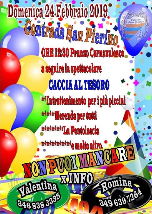 Palio di Fucecchio, Contrada San Pierino: Domani 24/02 Pranzo di&nbsp;Carnevale