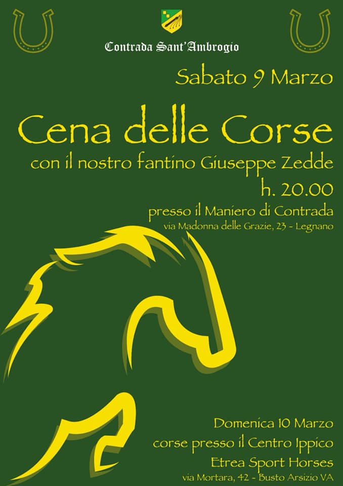 Palio di Legnano, Contrada Sant’Ambrogio: 09/03 Cena delle Corse con Giuseppe Zedde detto “Gingillo”