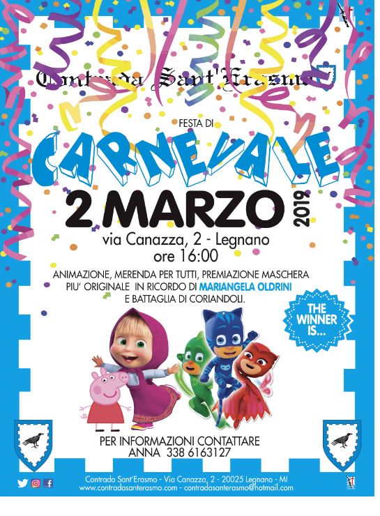Palio di Legnano, Contrada Sant’Erasmo: 02/03 Festa di Carnevale in&nbsp;Contrada