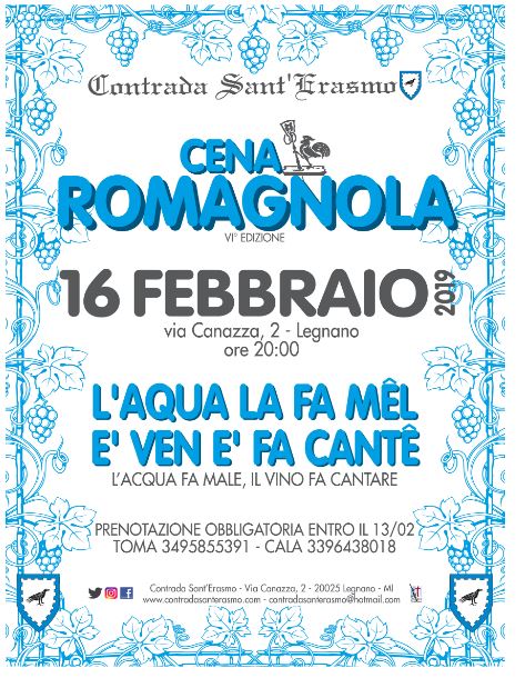 Palio di Legnano, Contrada Sant’Erasmo: 16/02 “Cena Romagnola”