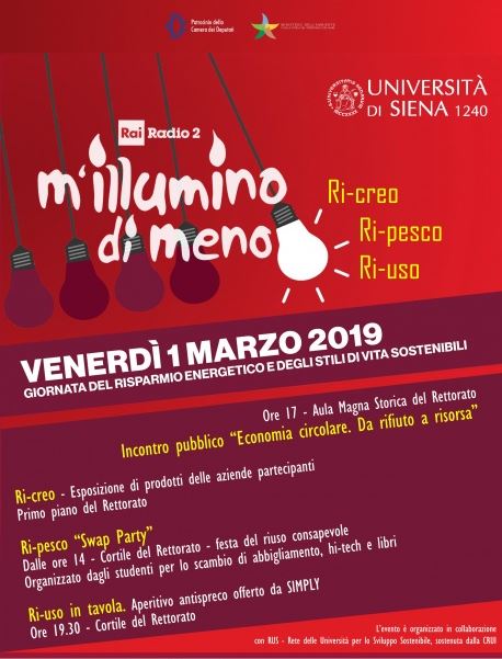 Siena, Università di Siena: M’illumino di meno 2019 – Festa del risparmio&nbsp;energetico